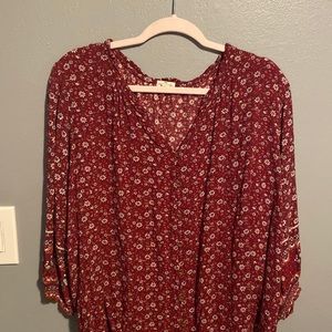 Maroon top with buttons down front